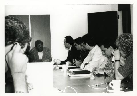 Barbara Jordan meets with community leaders from Argentina at the LBJ School, 1994